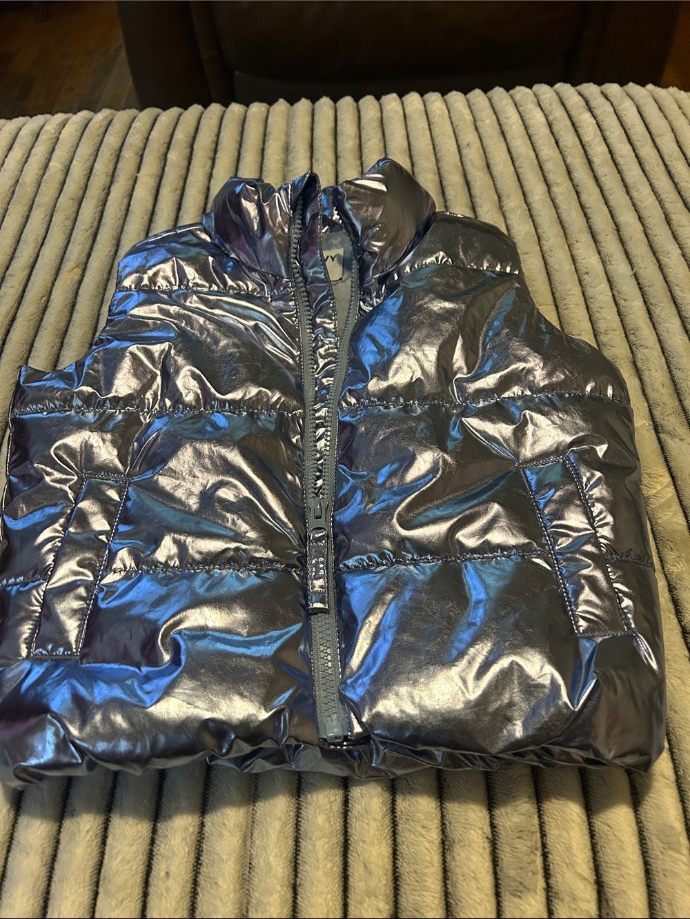 Shiny Blue Metallic Puffer Vest NWOT - Picture 3 of 4